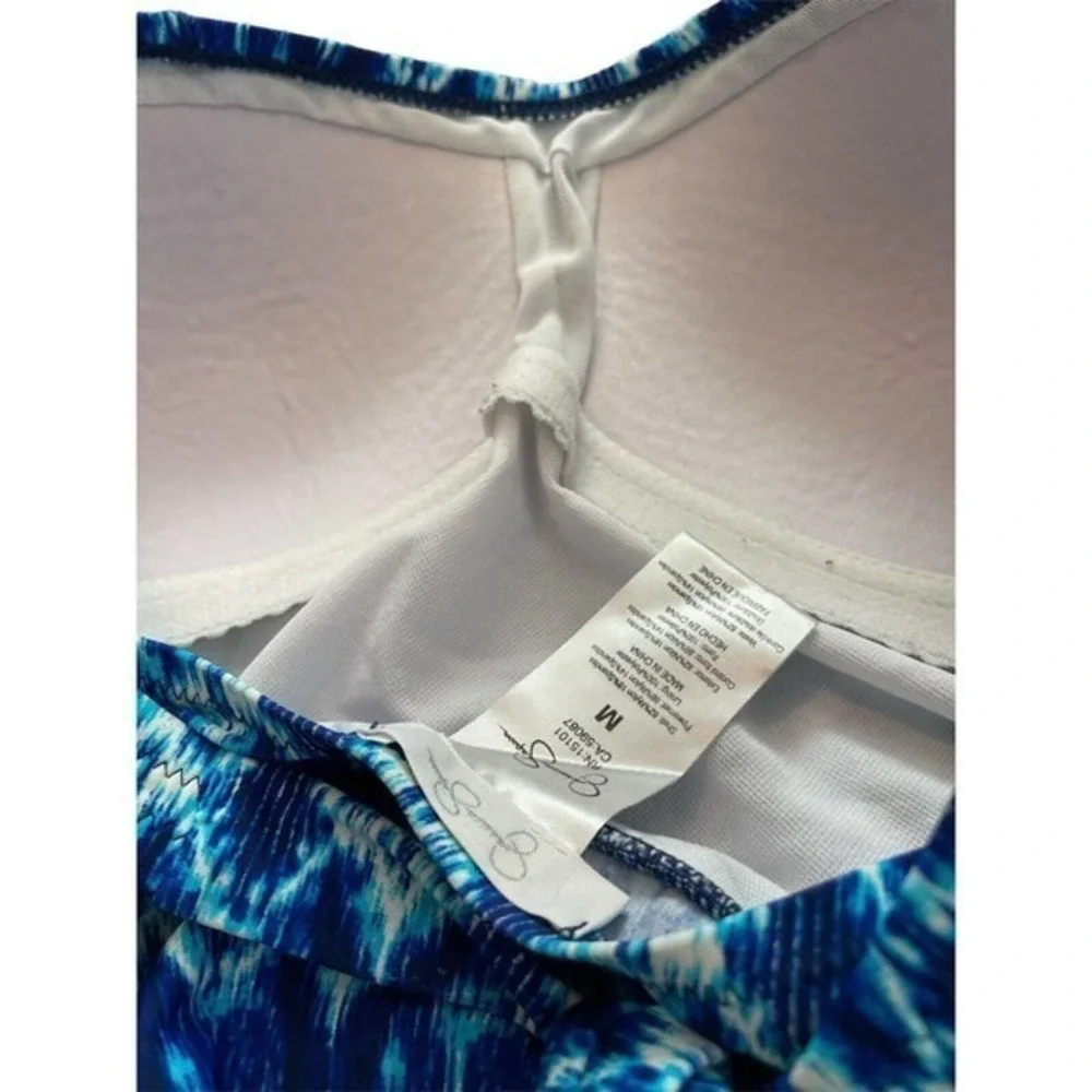 Jessica Simpson One Piece Sz M Navy Blue Multi‎ Swimsuit Bandeau Swim